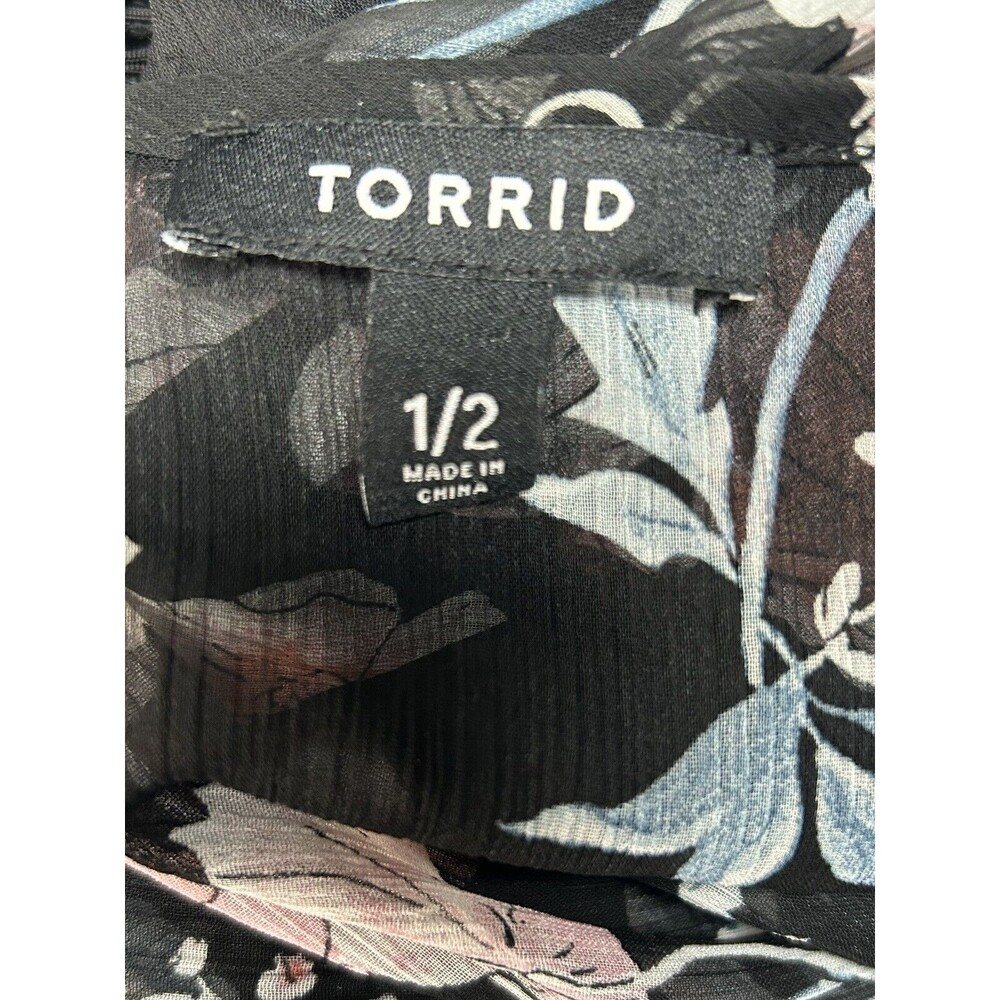 Torrid Floral Fringe Trim Sheer Half Sleeve Kimono Coverup Size 1/2 - Picture 7 of 9